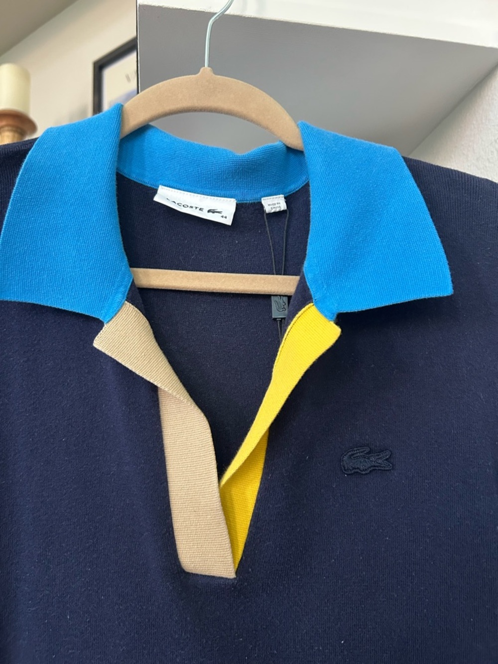 Lacoste Navy Polo Dress with Blue Collar and Yellow Accent